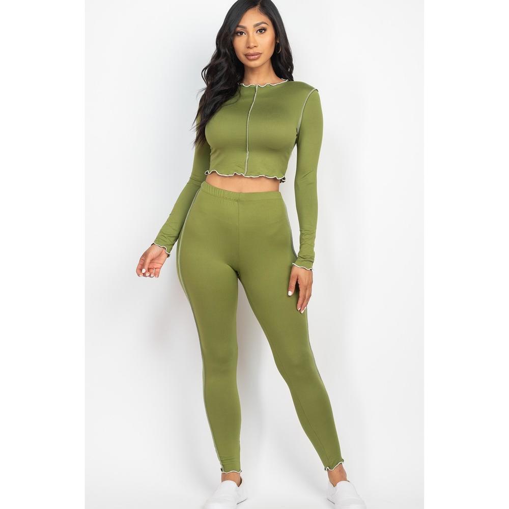 Lettuce Edge Crop Top & Leggings Set - Picture 1 of 4